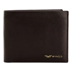 Portfel męski ze skóry bydlęcej Wings, 11 x 13 x 2 cm, RFID, z kieszenią na monety, brązowy