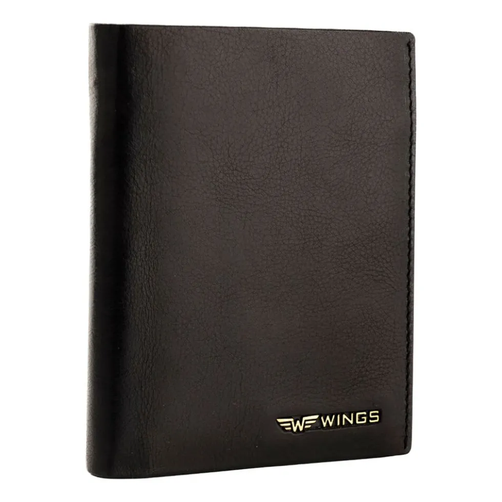 Portfel męski ze skóry bydlęcej Wings, 13 x 10 x 2 cm, RFID, czarny