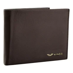 Portfel męski ze skóry koziej Wings, 11 x 13 x 2 cm, RFID, z kieszenią na monety, brązowy
