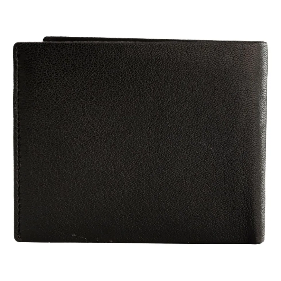 Portfel męski ze skóry koziej Wings, 11 x 13 x 2 cm, RFID, z kieszenią na monety, czarny