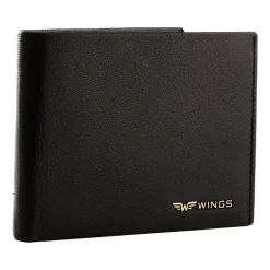 Portfel męski ze skóry koziej Wings, 11 x 13 x 2 cm, RFID, z kieszenią na monety, czarny