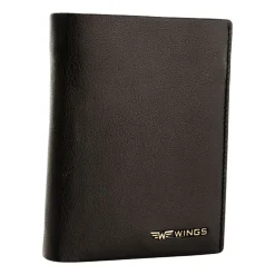 Portfel męski ze skóry koziej Wings, 13 x 10 x 2 cm, RFID, czarny