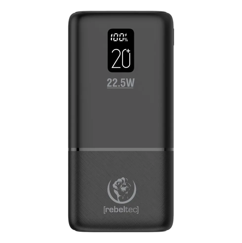 Powerbank Rebeltec P20 LCDPD, 20000 mAh, 22,5 W, czarny