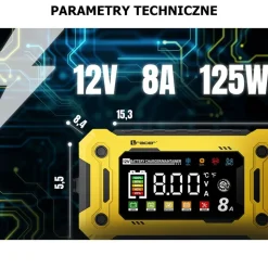 Prostownik automatyczny 12V/8A Tracer DT128, z funkcją diagnozy i regeneracji