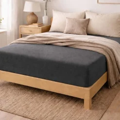 Prześcieradło frotte z gumką 90 x 200 cm Pation Home Luneo, grafitowe