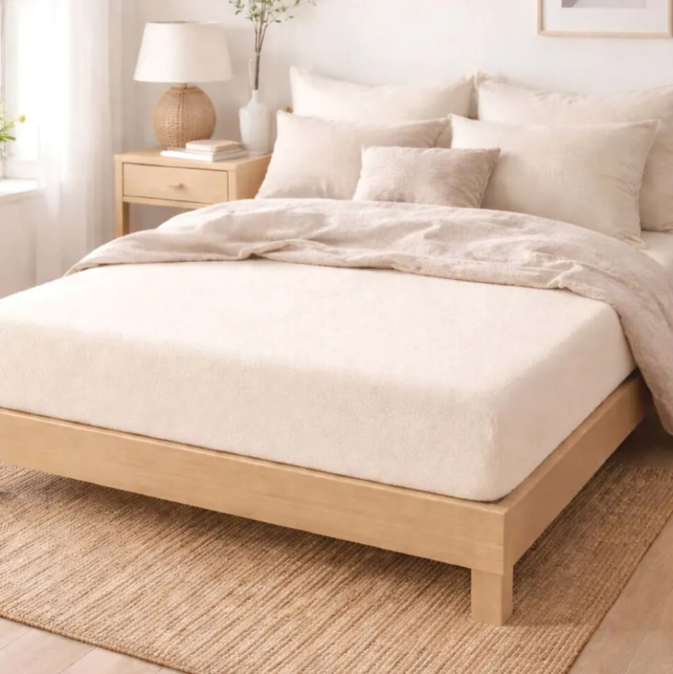 Prześcieradło frotte z gumką 180 x 200 cm Pation Home Luneo, ecru