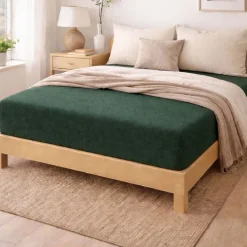 Prześcieradło frotte z gumką 90 x 200 cm Pation Home Luneo, zielone
