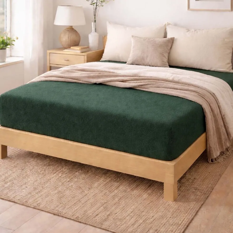 Prześcieradło frotte z gumką 90 x 200 cm Pation Home Luneo, zielone