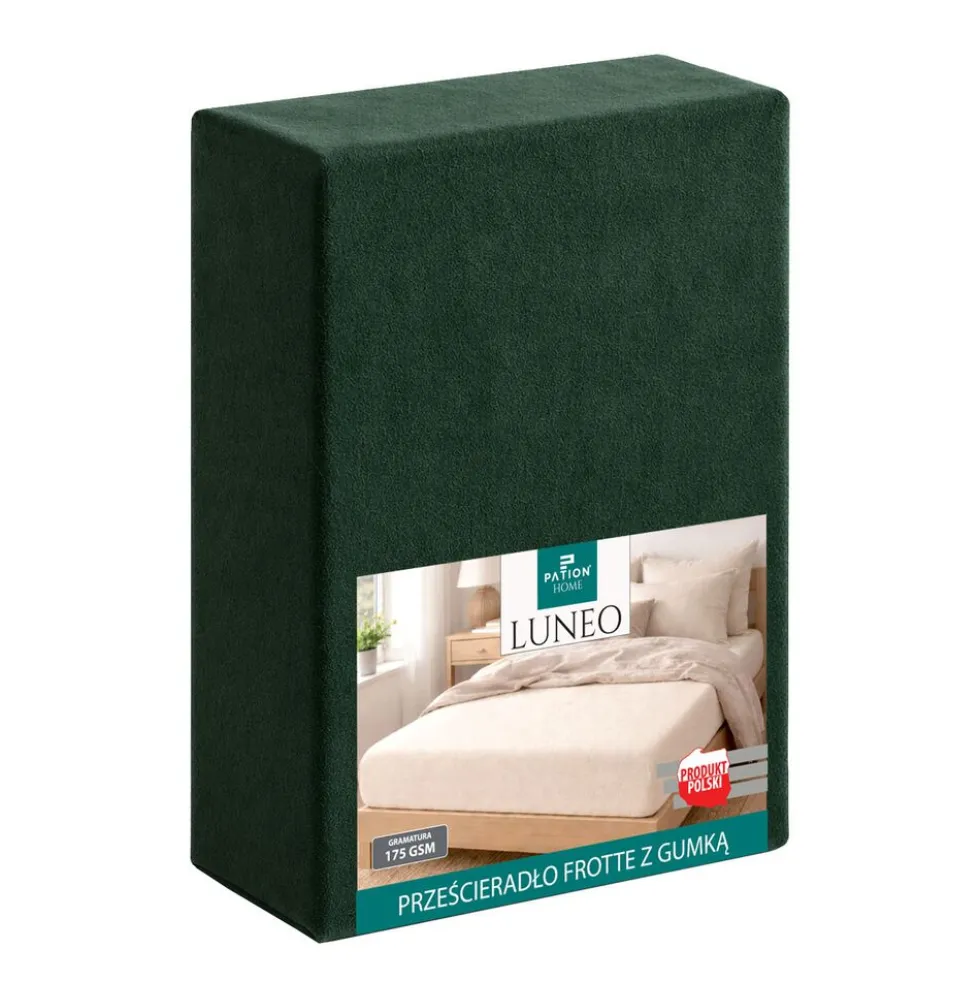 Prześcieradło frotte z gumką 90 x 200 cm Pation Home Luneo, zielone