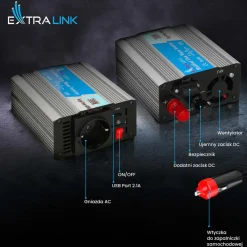 Przetwornica Extralink OPIM-300W, 300 W, modyfikowany sinus, moc szczytowa 600 W
