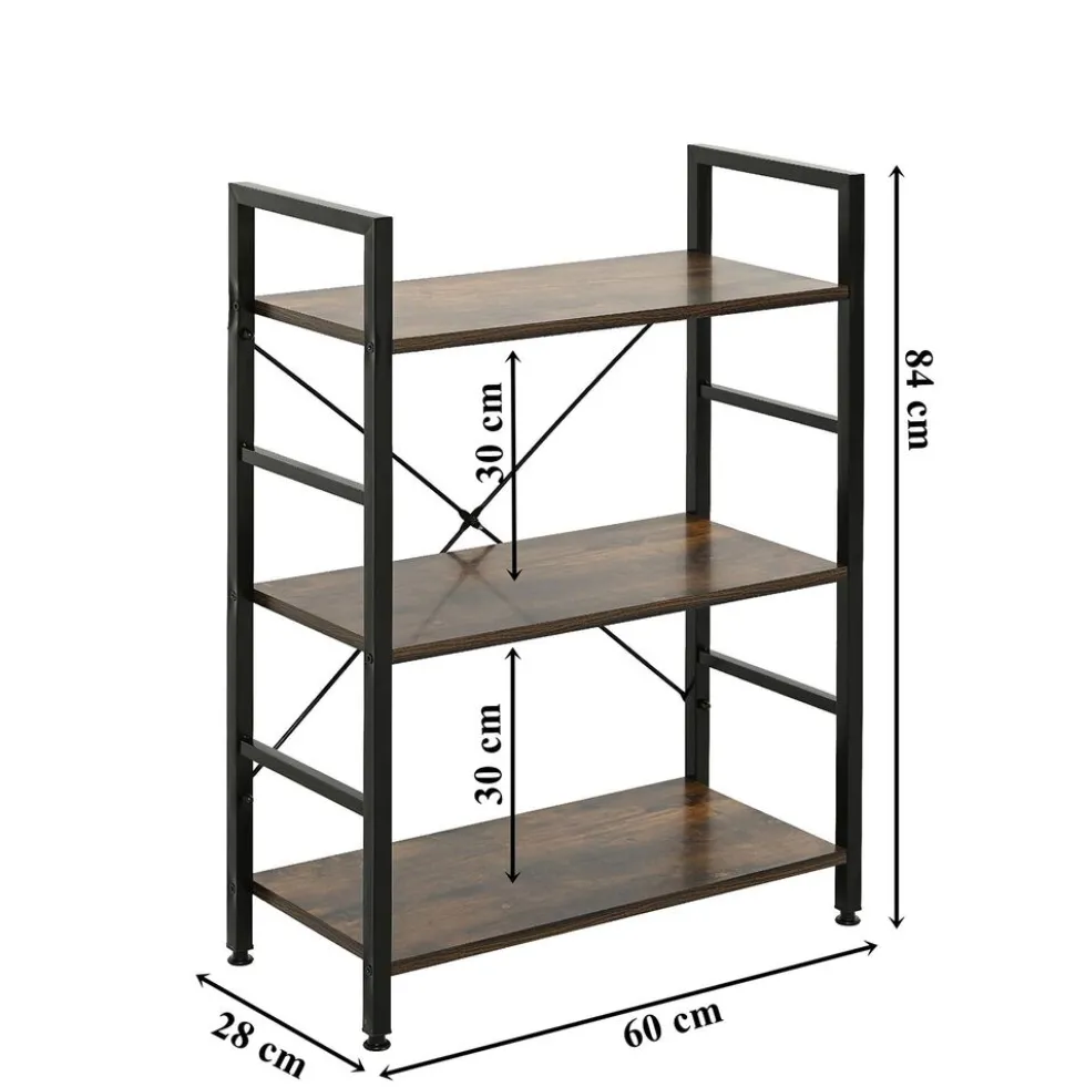 Regał loft 60 x 28 x 85 cm OTE, 3 półki, melamina, ciemnobrązowy