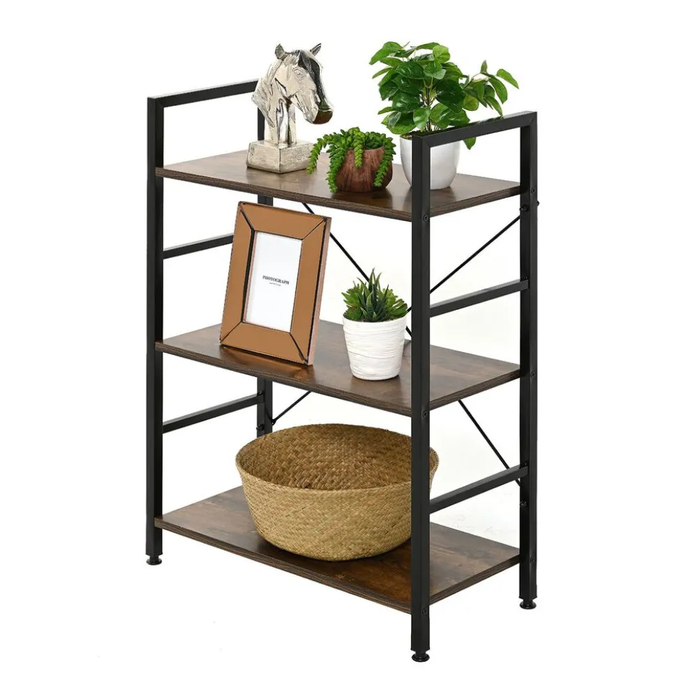 Regał loft 60 x 28 x 85 cm OTE, 3 półki, melamina, ciemnobrązowy