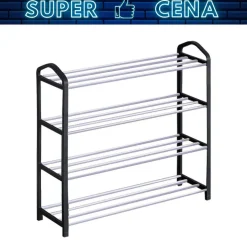 Regał na buty Smukee 62 x 20 x 62 cm, 4 półki, metalowy, czarny, srebrny