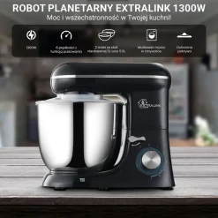Robot planetarny Extralink, 1300 W, 2 misy 5 l i 5,5 l, czarny