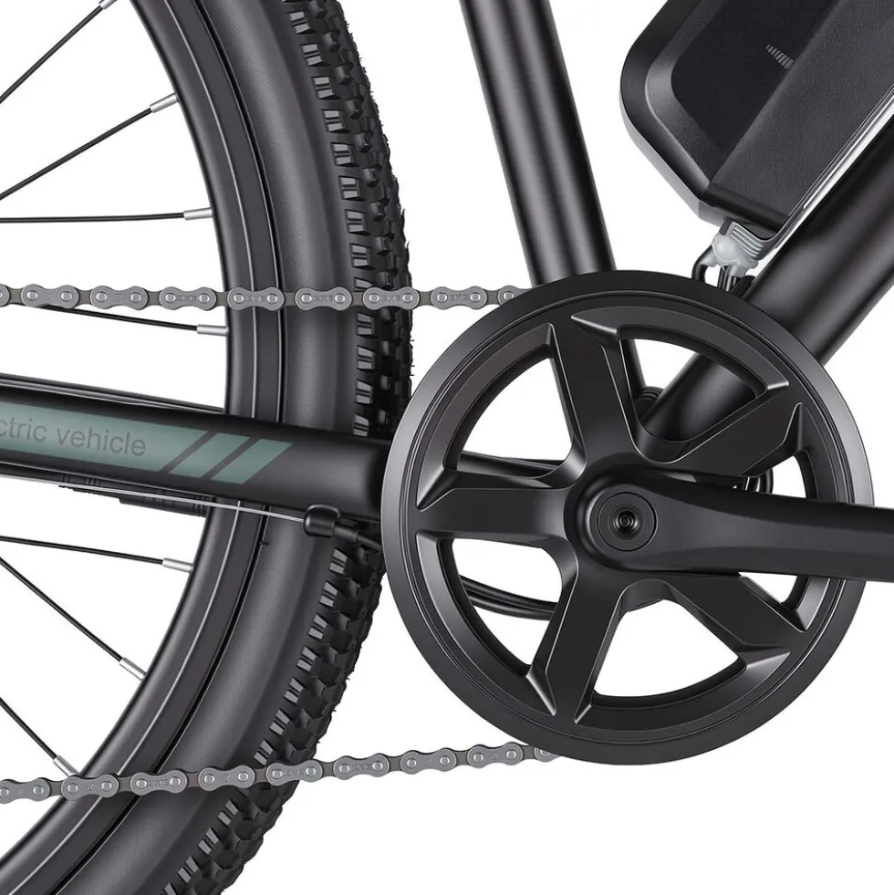 Rower elektryczny MTB Ancheer, 27,5”, czarny z zielonymi elementami