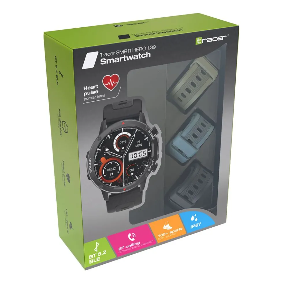 Smartwatch Tracer SMR11 Hero 1.39, 3 wymienne paski