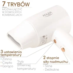 Suszarka do włosów Adler AD 2272, LED, Ion, Superspeed