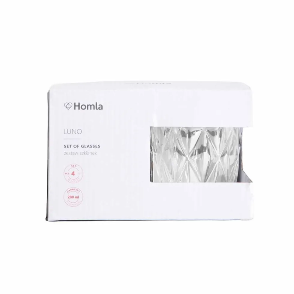 Szklanki Homla Luno, 4 sztuki, 280 ml, transparentne