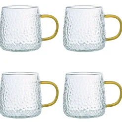 Szklanki żłobione MG Home Deco, 4 sztuki, 350 ml, z musztardowym uchem