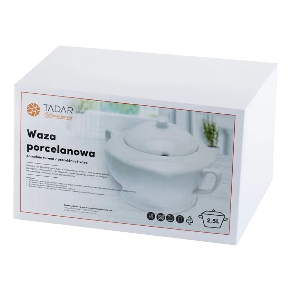 Waza do zupy z porcelany Tadar, 2,5 l, biała