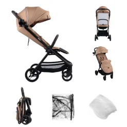 Wózek spacerowy Kidnort Snøugle, składany jedną ręką, beżowy