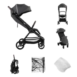 Wózek spacerowy Kidnort Snøugle, składany jedną ręką, szary