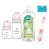 Zestaw dla niemowląt Canpol Babies, 2 x butelka, 2 x smoczek, szczotka i płyn, różowy
