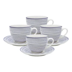 Zestaw do kawy z porcelany MG Home Marea, 240 ml, 8 elementów, biało-niebieski