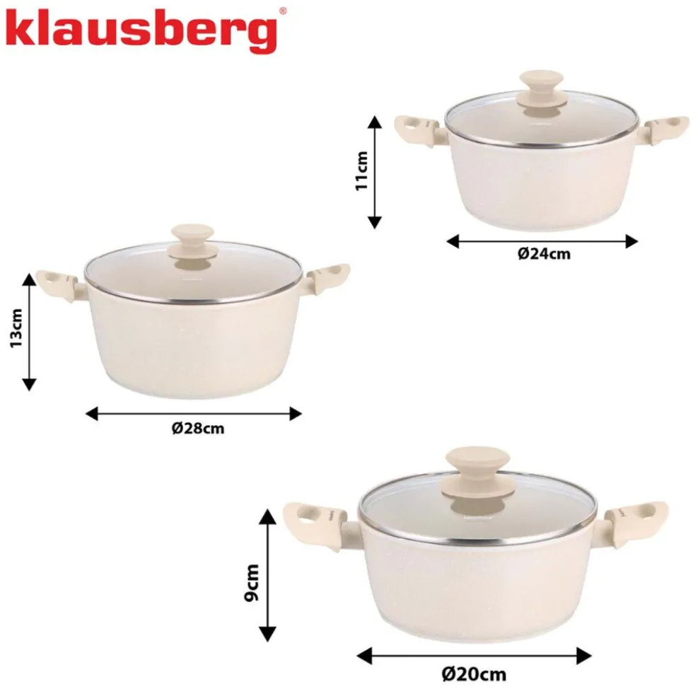 Zestaw garnków Klausberg, 6 elementów, aluminium z powłoką marmurkową