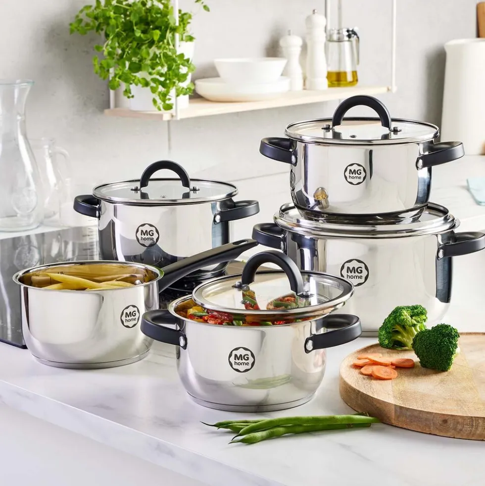 Zestaw garnków MG Home Black, 9 elementów, stal nierdzewna