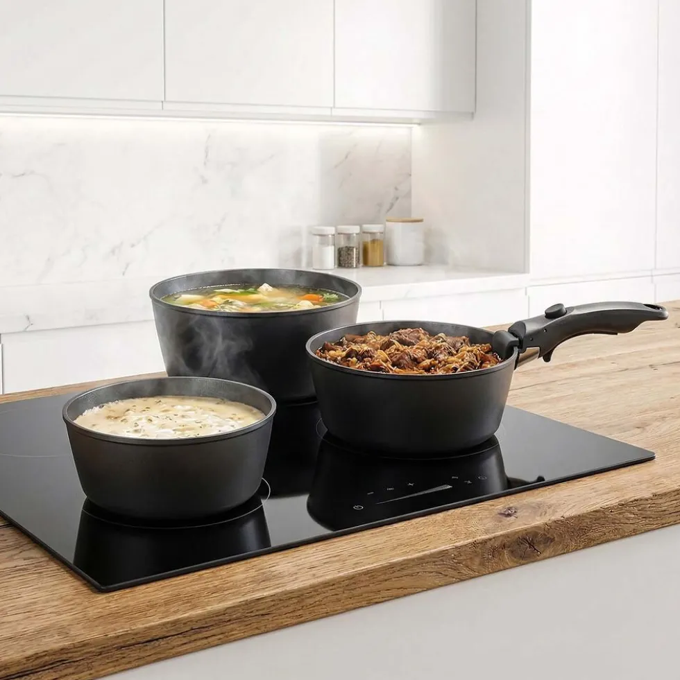 Zestaw garnków MG Home Clever Kitchen, 3 elementy, odpinana rączka, aluminium