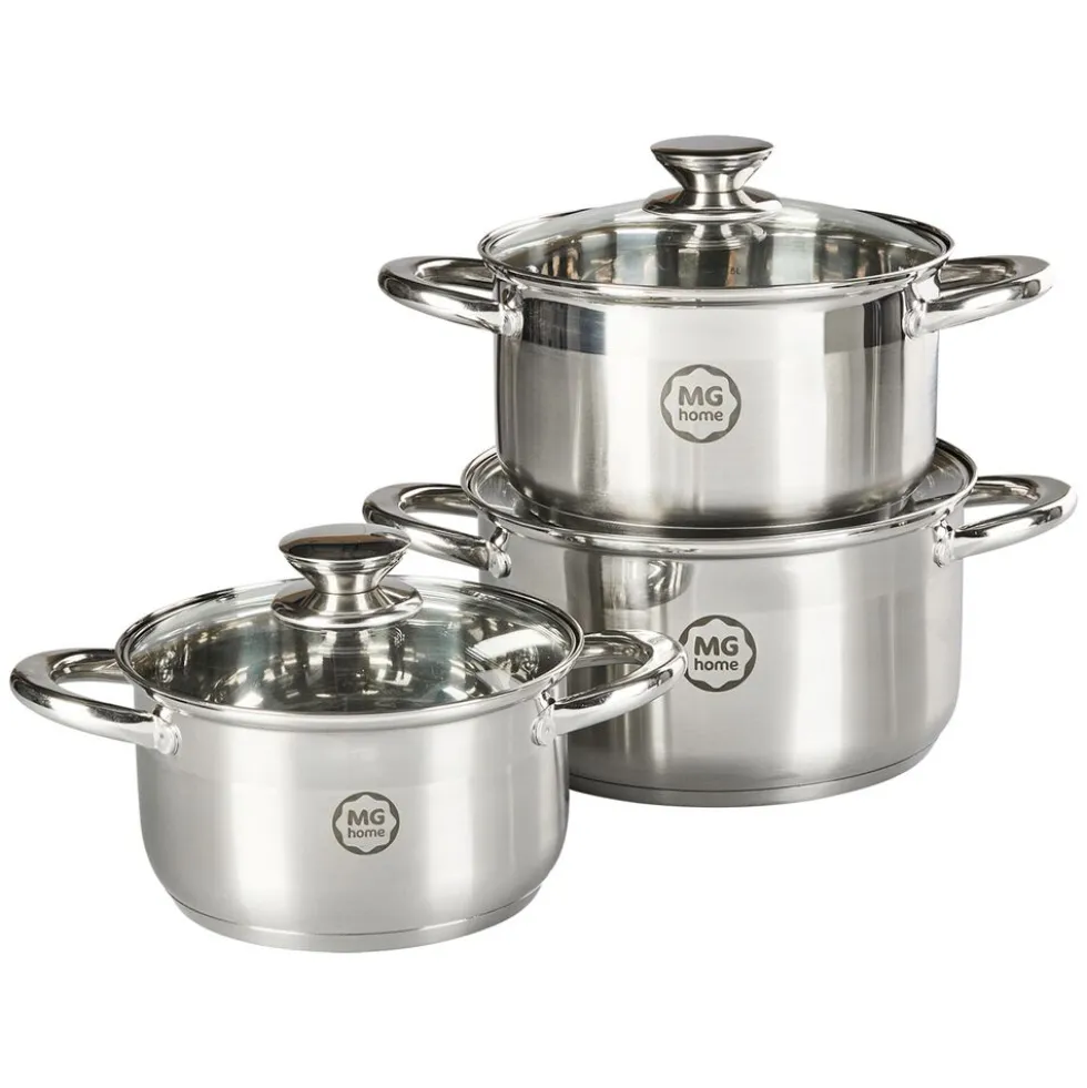 Zestaw garnków MG Home Moderno Brushed Steel, 6 elementów, stal nierdzewna