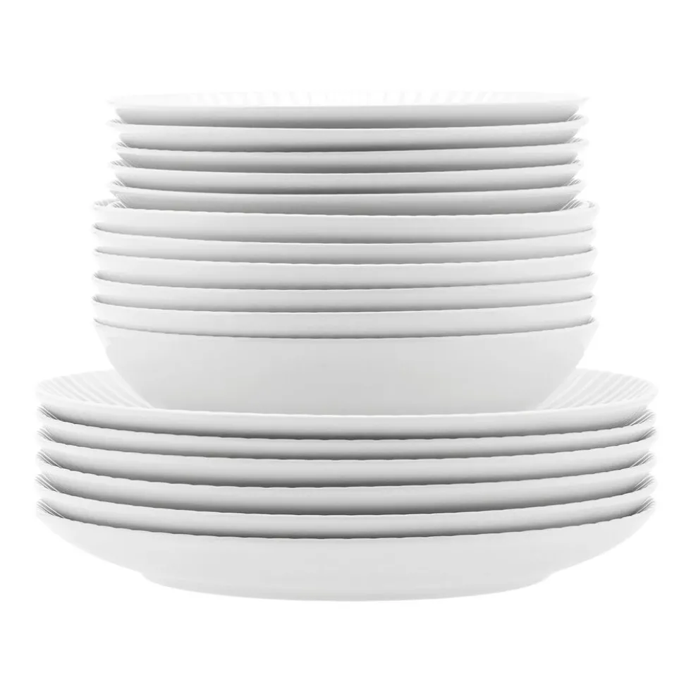 Zestaw obiadowy z porcelany na 6 osób Lubiana Daisy, 18 elementów, biały