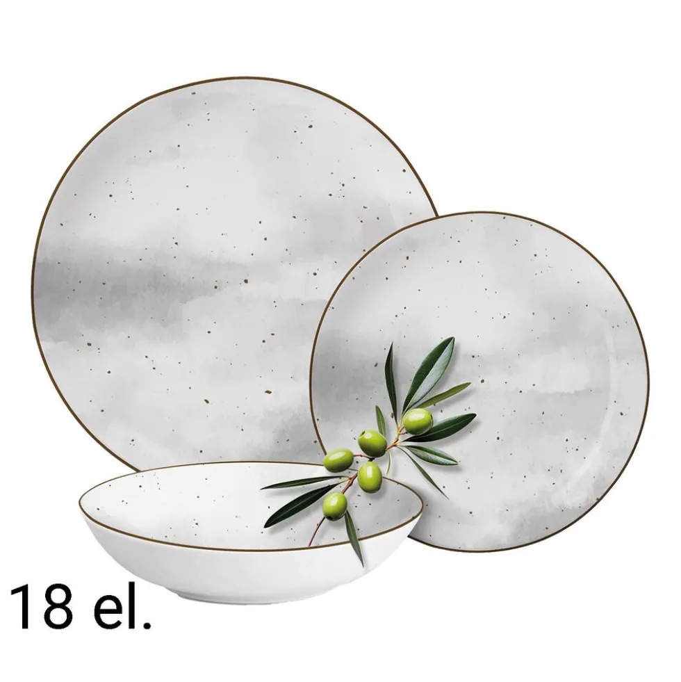 Zestaw obiadowy z porcelany na 6 osób MG Home Antico, 18 elementów, szary