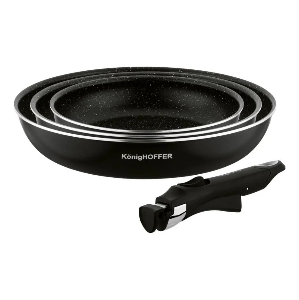Zestaw patelni Konighoffer Spinel Black, 20/24/28 cm, odpinana rączka, czarne