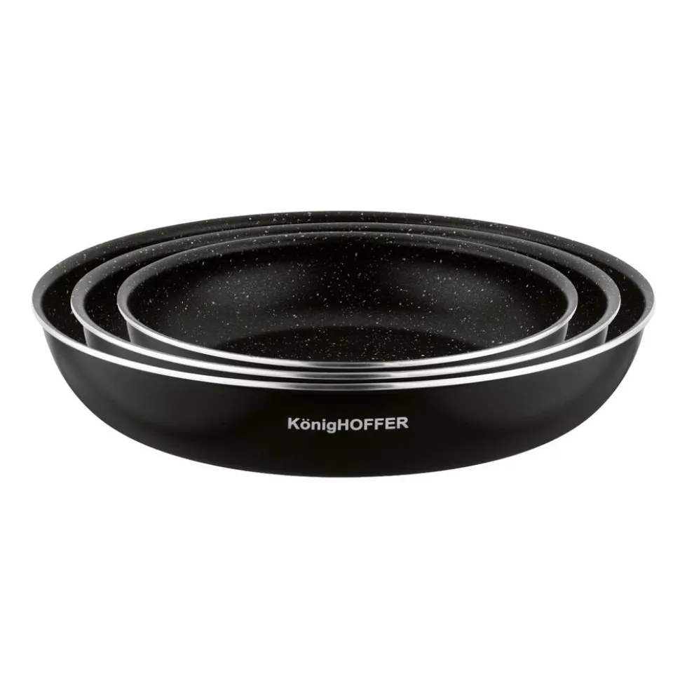 Zestaw patelni Konighoffer Spinel Black, 20/24/28 cm, odpinana rączka, czarne