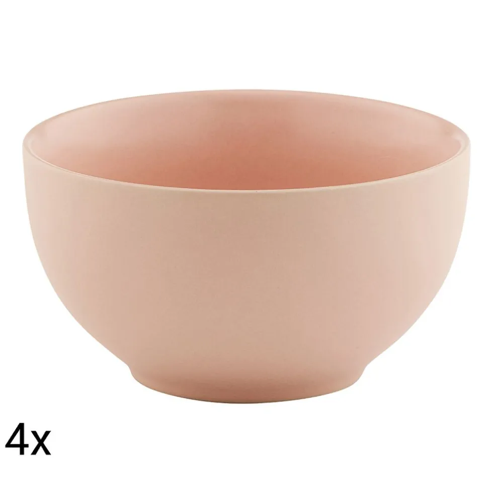 Zestaw salaterek ceramicznych Domotti Pastelli, 660 ml, 14 cm, 4 sztuki, różowe