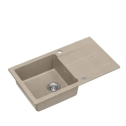 Zlewozmywak granitowy jednokomorowy z ociekaczem beżowy Root Chef Long, 770 x 440 x 175 mm