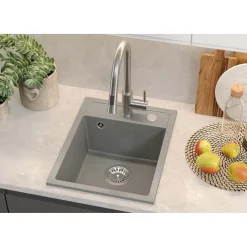 Zlewozmywak granitowy jednokomorowy szary Root Chef Mini, 390 x 500 x 204 mm