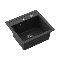 Zlewozmywak granitowy jednokomorowy czarny Root Chef Box, 500 x 470 x 185 mm