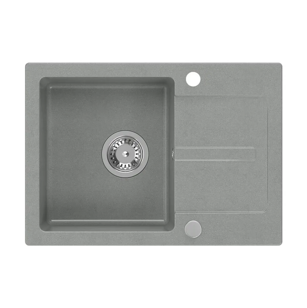 Zlewozmywak granitowy jednokomorowy z ociekaczem szary Root Chef Short, 620 x 440 x 175 mm