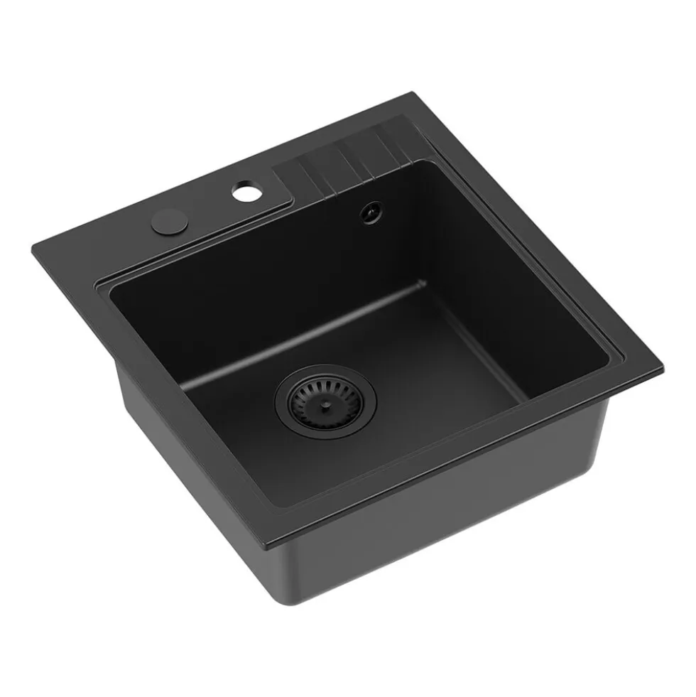 Zlewozmywak granitowy Root Chef Leo Box, czarny mat, 50 x 52 x 20 cm