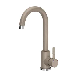 Zlewozmywak jednokomorowy z baterią, granitowy, beżowy, Root Chef & Basic Long, 770 x 440 x 175 mm